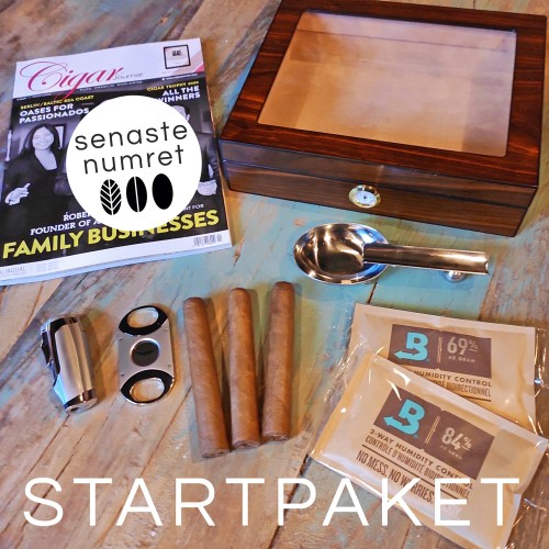 Startpaket med humidor, tändare, klippare, askfat och cigarrer